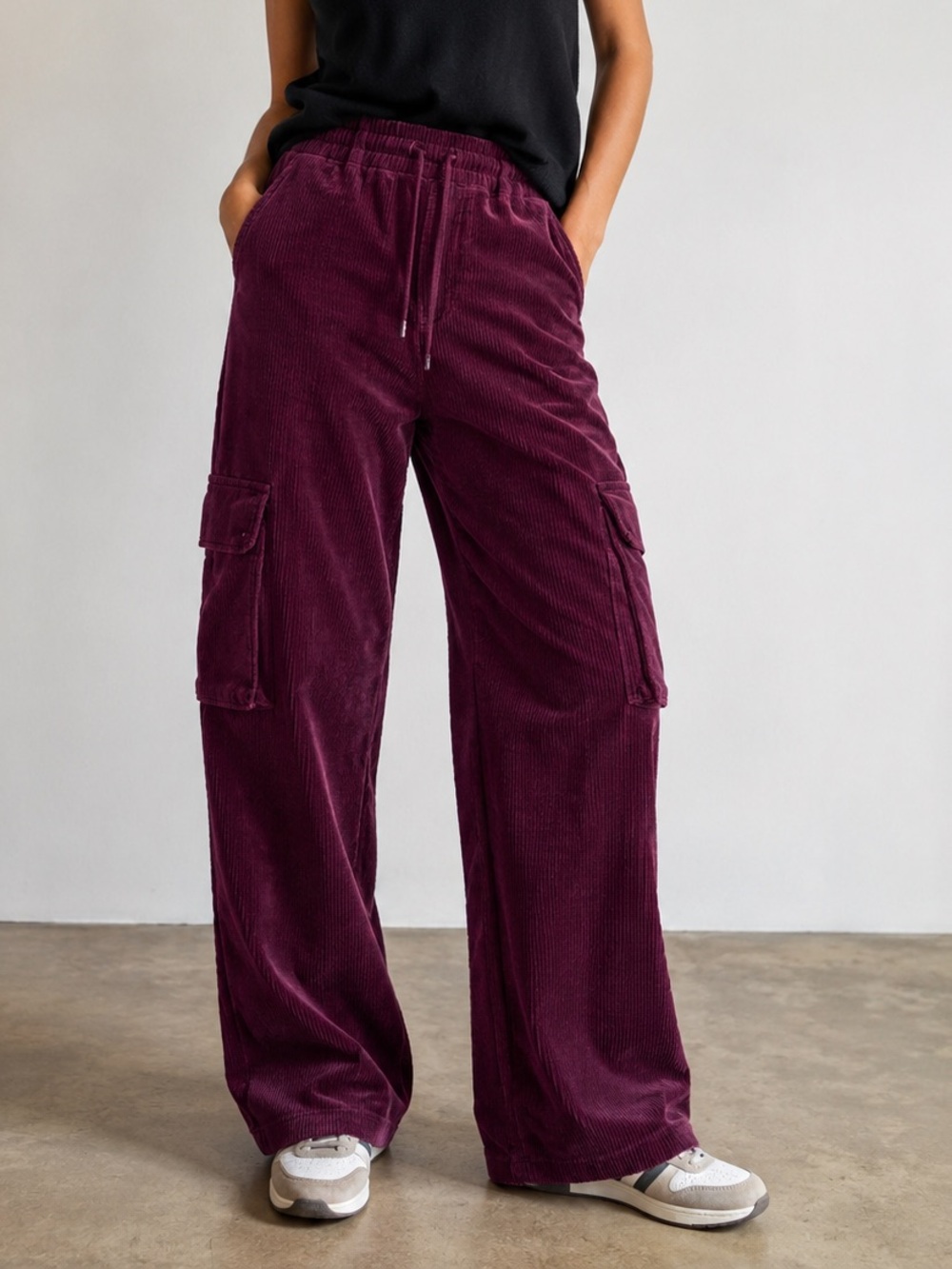 ASOS Pull On Corduroy Wide Leg Pants 10 Skater Street Burgundy Elastic Baggy Y2K